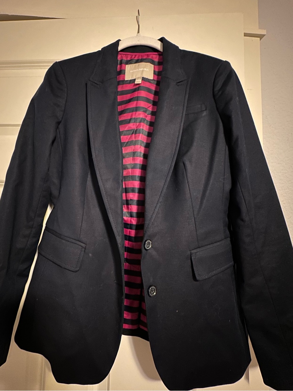 Banana Republic Navy Blazer with Pink-Striped Lining